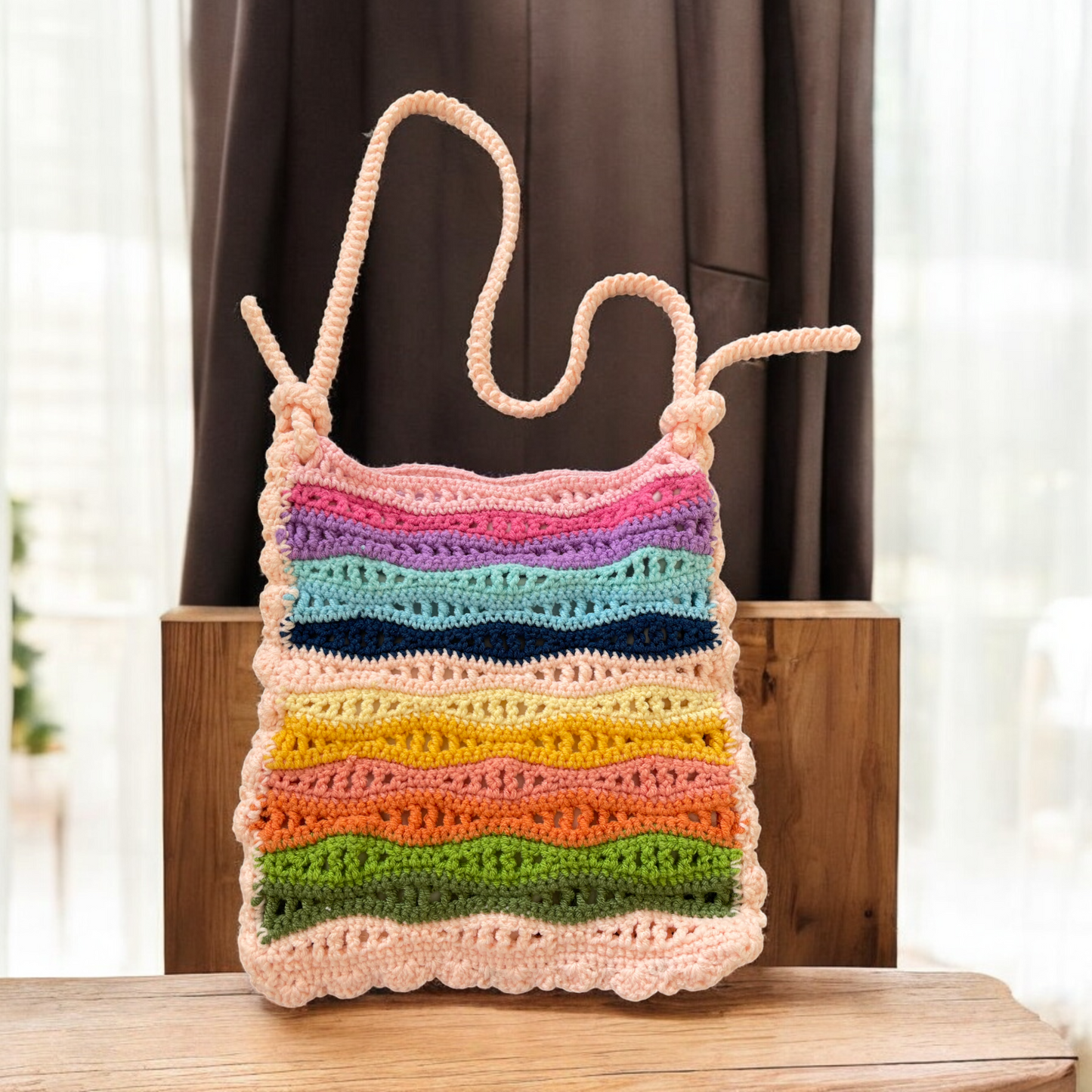 Handmade Crochet Rainbow Wave Bag – Sea Vibe Edition (With or Without Charms)