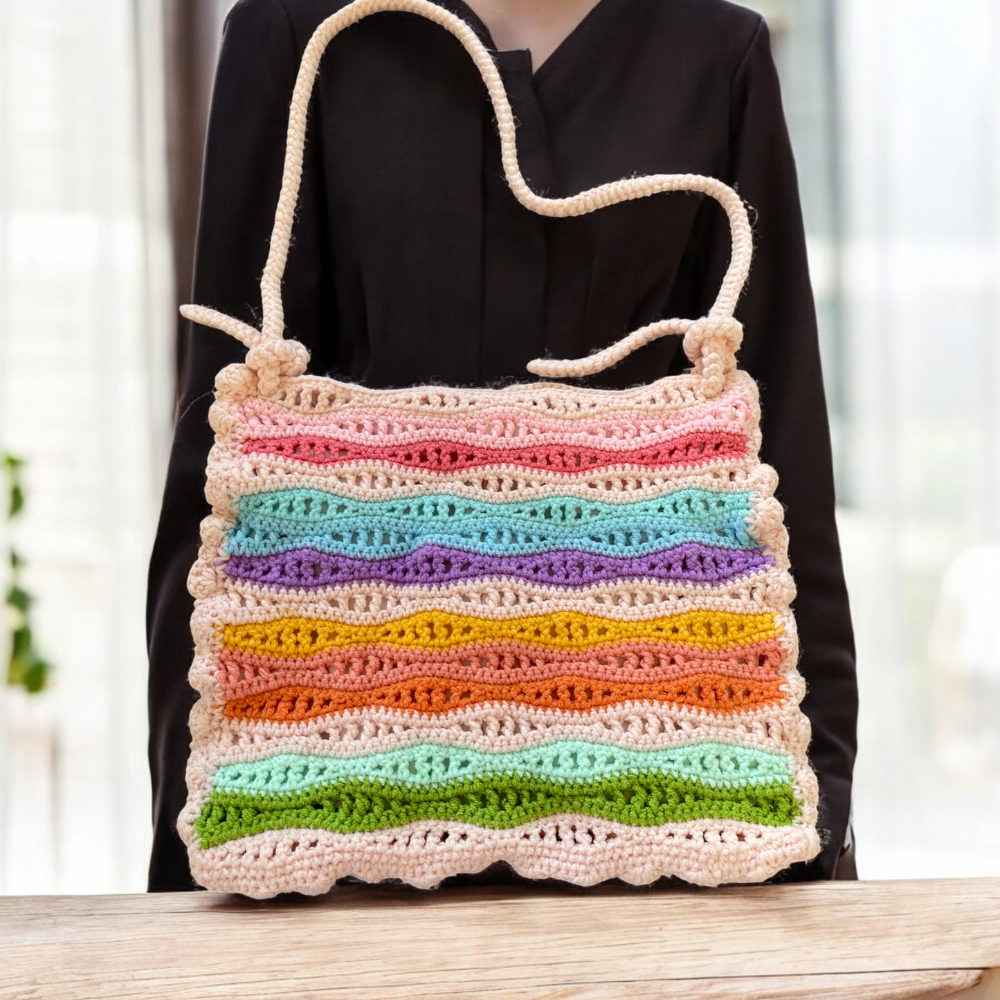 Handmade Crochet Rainbow Wave Bag – Sea Vibe Edition (With or Without Charms)