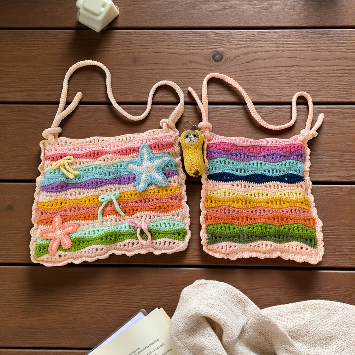 Handmade Crochet Rainbow Wave Bag – Sea Vibe Edition (With or Without Charms)