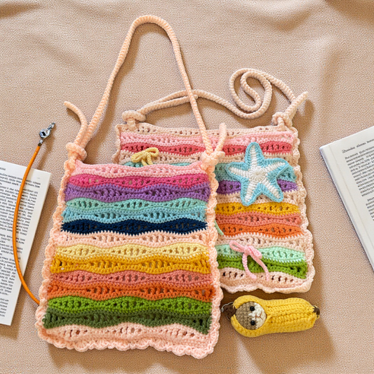 Handmade Crochet Rainbow Wave Bag – Sea Vibe Edition (With or Without Charms)