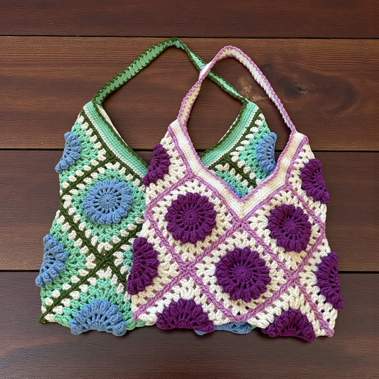 Handmade Crochet Large Shoulder Bag – Vintage 3D Flowers Granny Square Style for Modern Days