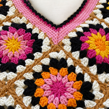 Handmade Crochet Floral Tote Bag | Large Boho Shoulder Bag | Retro Granny Square Design