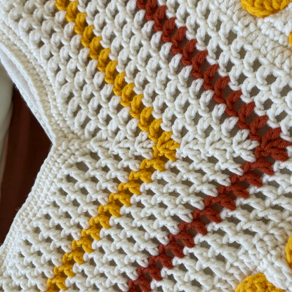 Handmade Crochet Floral Tote Bag | Large Boho Shoulder Bag | Retro Daisy Design