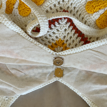 Handmade Crochet Floral Tote Bag | Large Boho Shoulder Bag | Retro Daisy Design