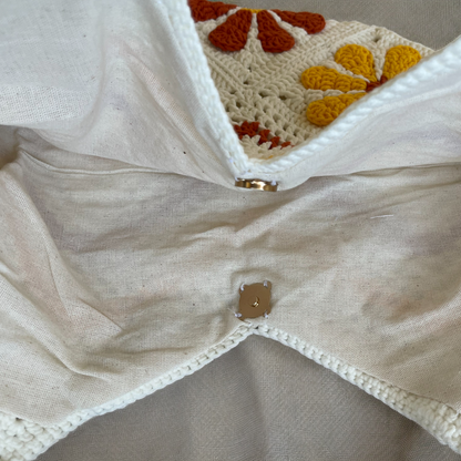 Handmade Crochet Floral Tote Bag | Large Boho Shoulder Bag | Retro Daisy Design