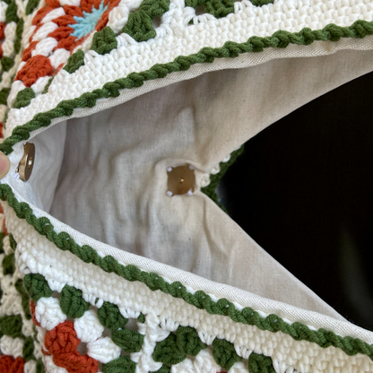 Handmade Crochet Floral Tote Bag | Large Boho Shoulder Bag | Retro Granny Square Design