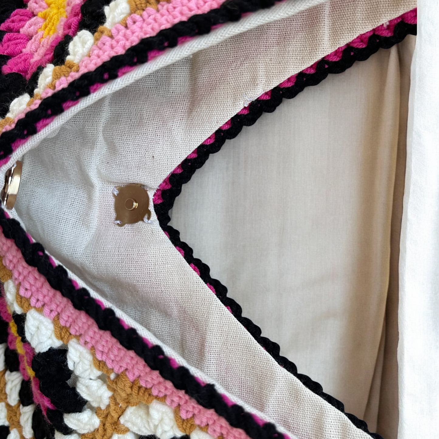 Handmade Crochet Floral Tote Bag | Large Boho Shoulder Bag | Retro Granny Square Design