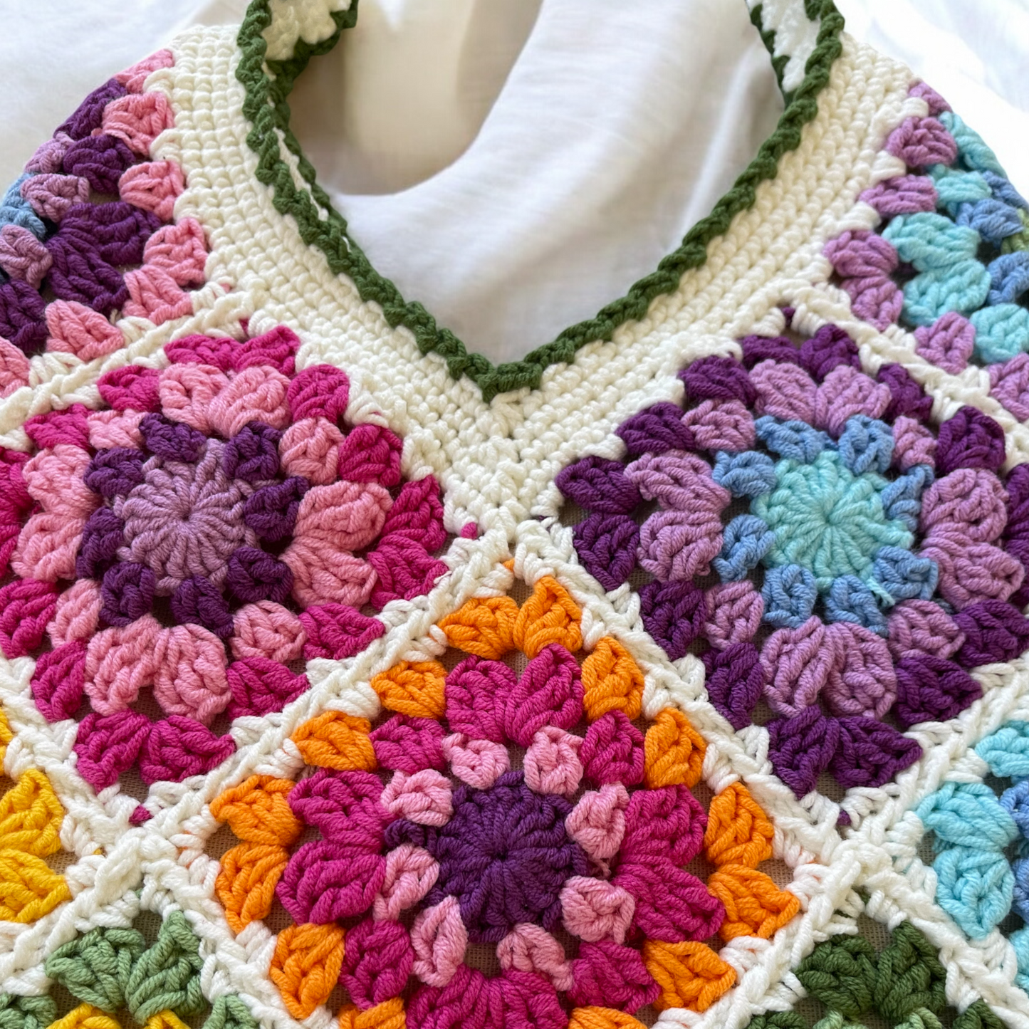 Handmade Crochet Floral Tote Bag | Large Boho Shoulder Bag | Retro Granny Square Design
