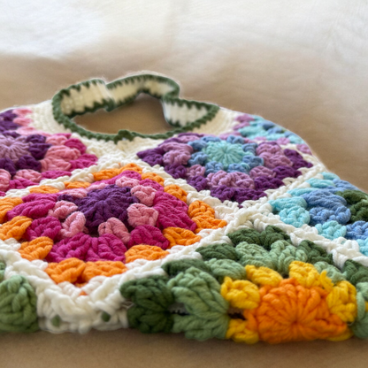 Handmade Crochet Floral Tote Bag | Large Boho Shoulder Bag | Retro Granny Square Design