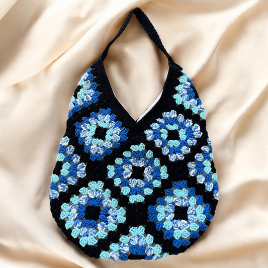 Handmade Crochet Granny Square Tote Bag – Retro Vintage Style Shoulder Bag