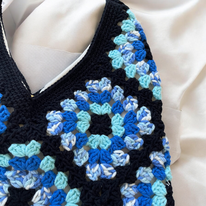 Handmade Crochet Granny Square Tote Bag – Retro Vintage Style Shoulder Bag