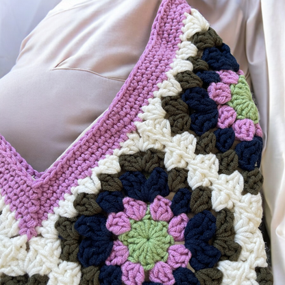 Handmade Crochet Granny Square Tote Bag – Retro Vintage Style Shoulder Bag