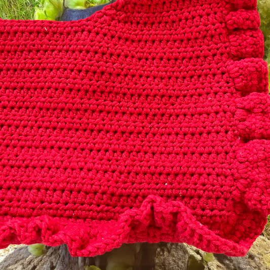 Handmade Crochet Red Ruffle Shoulder Bag - Feminine Fashion Bag for Parties & Everyday Style