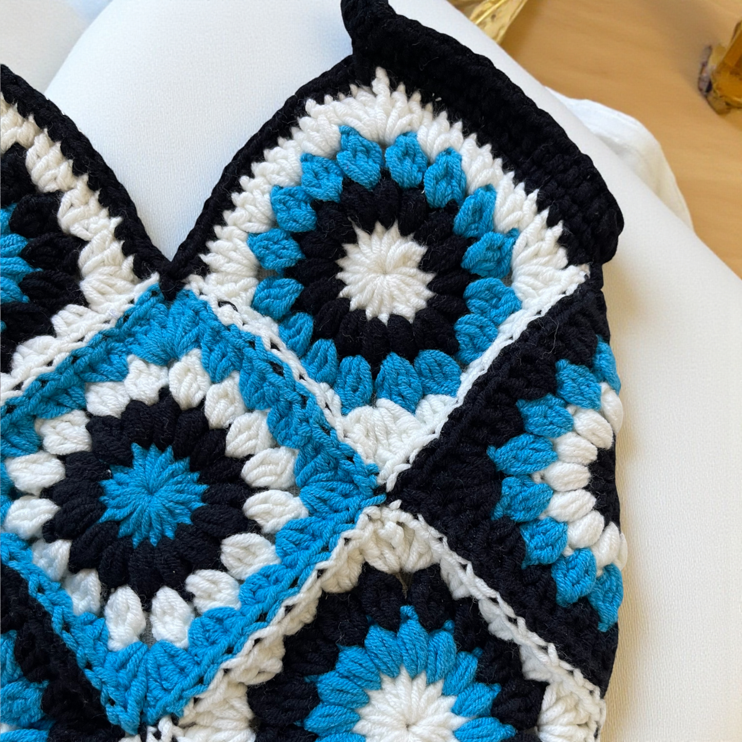 Small Handmade Crochet Tote Bag – Daisy Granny Square with Lining and Button Closure