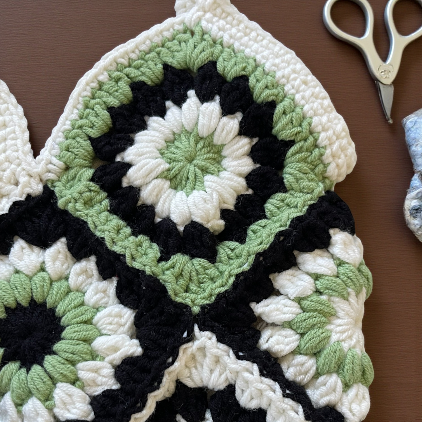 Small Handmade Crochet Tote Bag – Daisy Granny Square with Lining and Button Closure