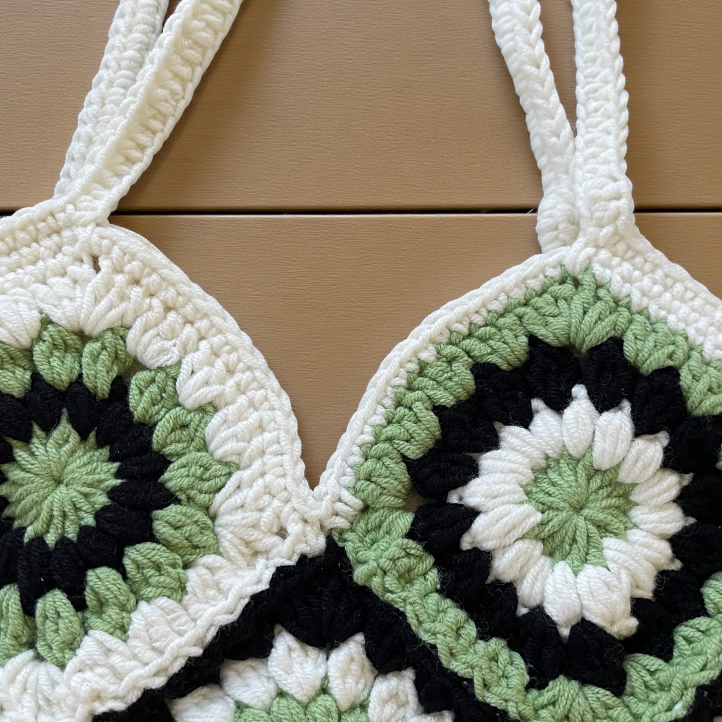 Small Handmade Crochet Tote Bag – Daisy Granny Square with Lining and Button Closure