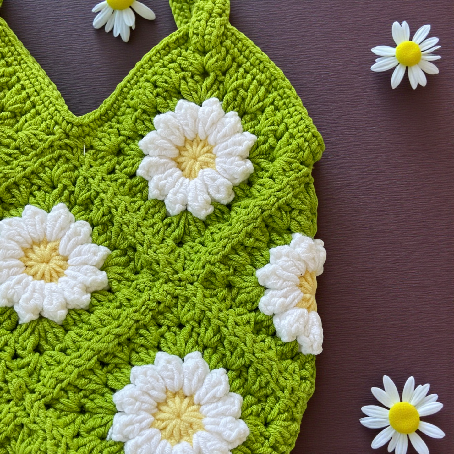 Small Handmade Crochet Tote Bag – Daisy Granny Square with Lining and Button Closure