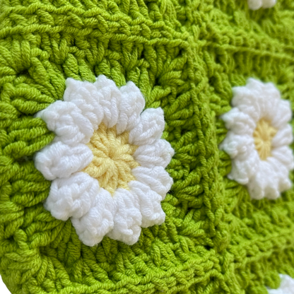 Small Handmade Crochet Tote Bag – Daisy Granny Square with Lining and Button Closure