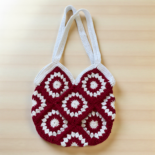 Small Handmade Crochet Tote Bag – Daisy Granny Square with Lining and Button Closure