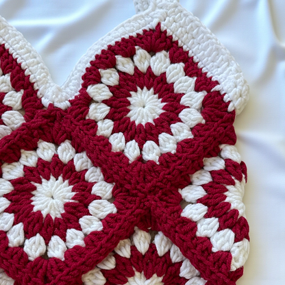 Small Handmade Crochet Tote Bag – Daisy Granny Square with Lining and Button Closure