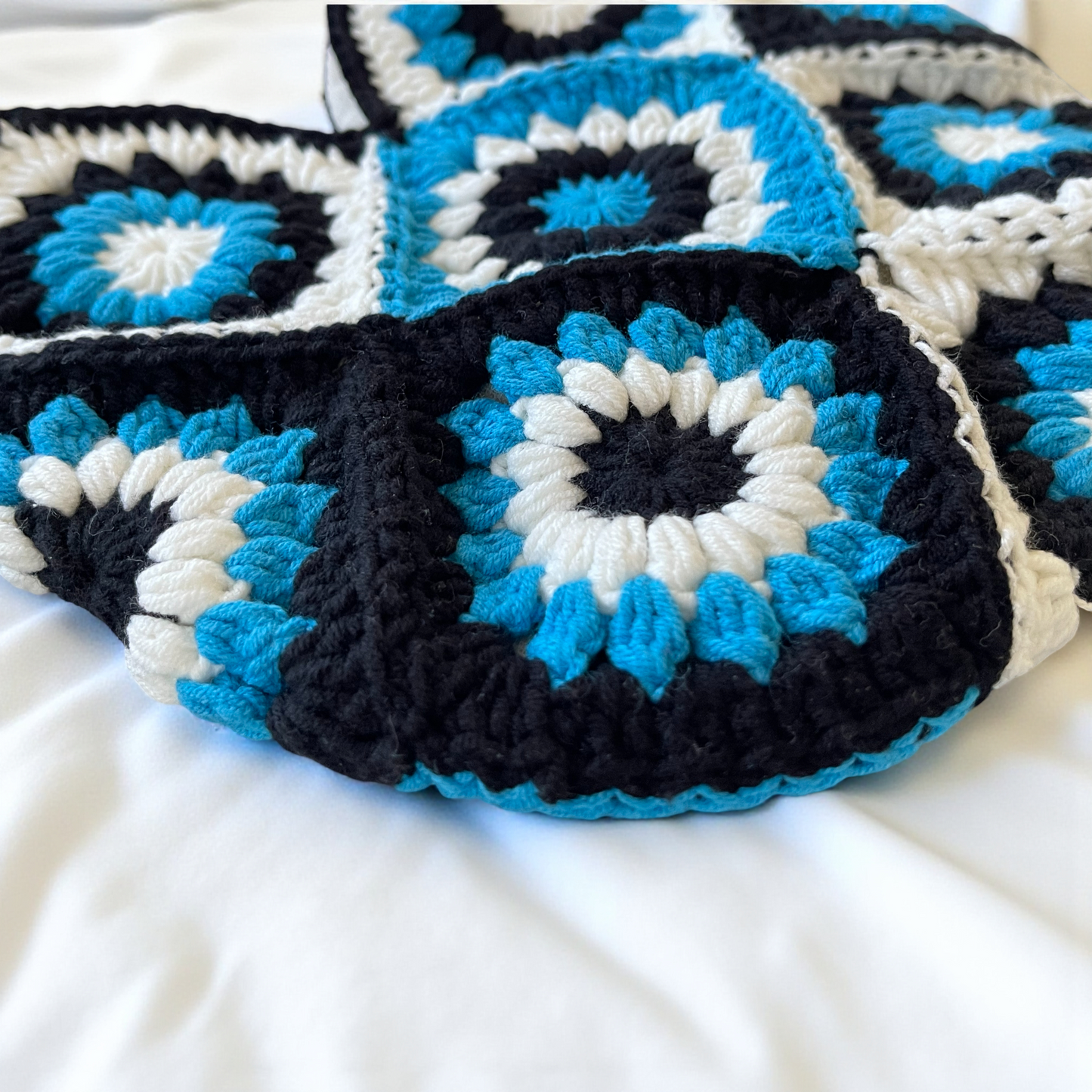 Small Handmade Crochet Tote Bag – Daisy Granny Square with Lining and Button Closure