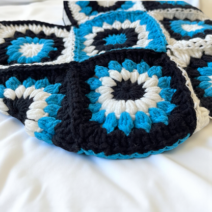 Small Handmade Crochet Tote Bag – Daisy Granny Square with Lining and Button Closure