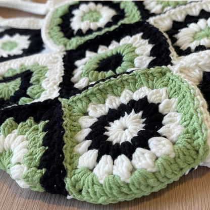 Small Handmade Crochet Tote Bag – Daisy Granny Square with Lining and Button Closure