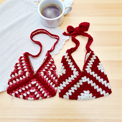 Handmade Crochet Shoulder Bags with Granny Square Details – Lined & Button Closure