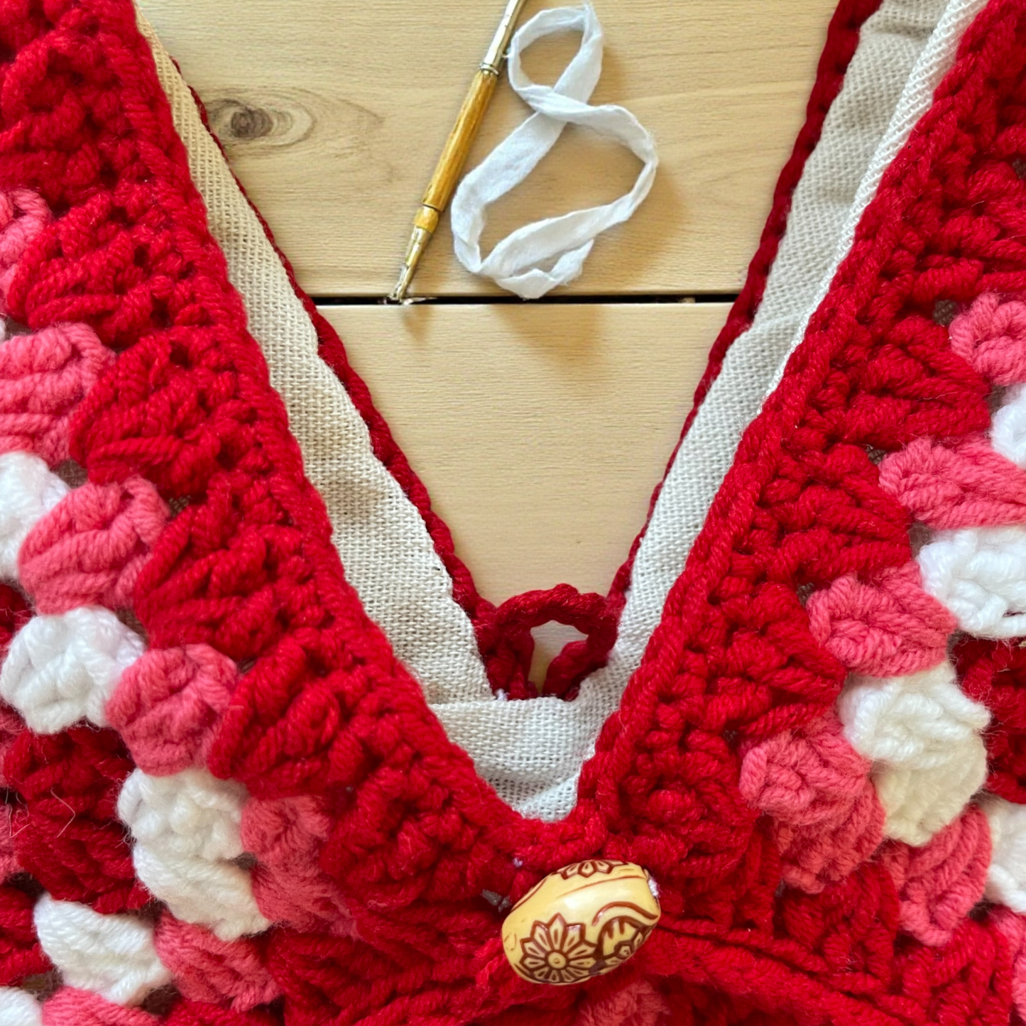 Handmade Crochet Shoulder Bags with Granny Square Details – Lined & Button Closure