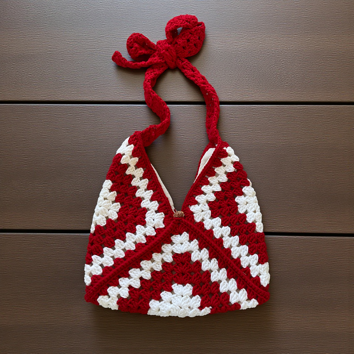 Handmade Crochet Shoulder Bags with Granny Square Details – Lined & Button Closure