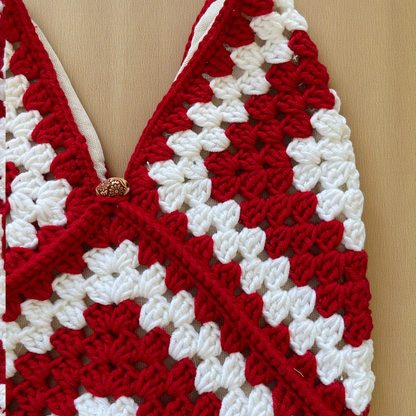 Handmade Crochet Shoulder Bags with Granny Square Details – Lined & Button Closure