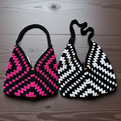 Handmade Crochet Shoulder Bags with Granny Square Details – Lined & Button Closure