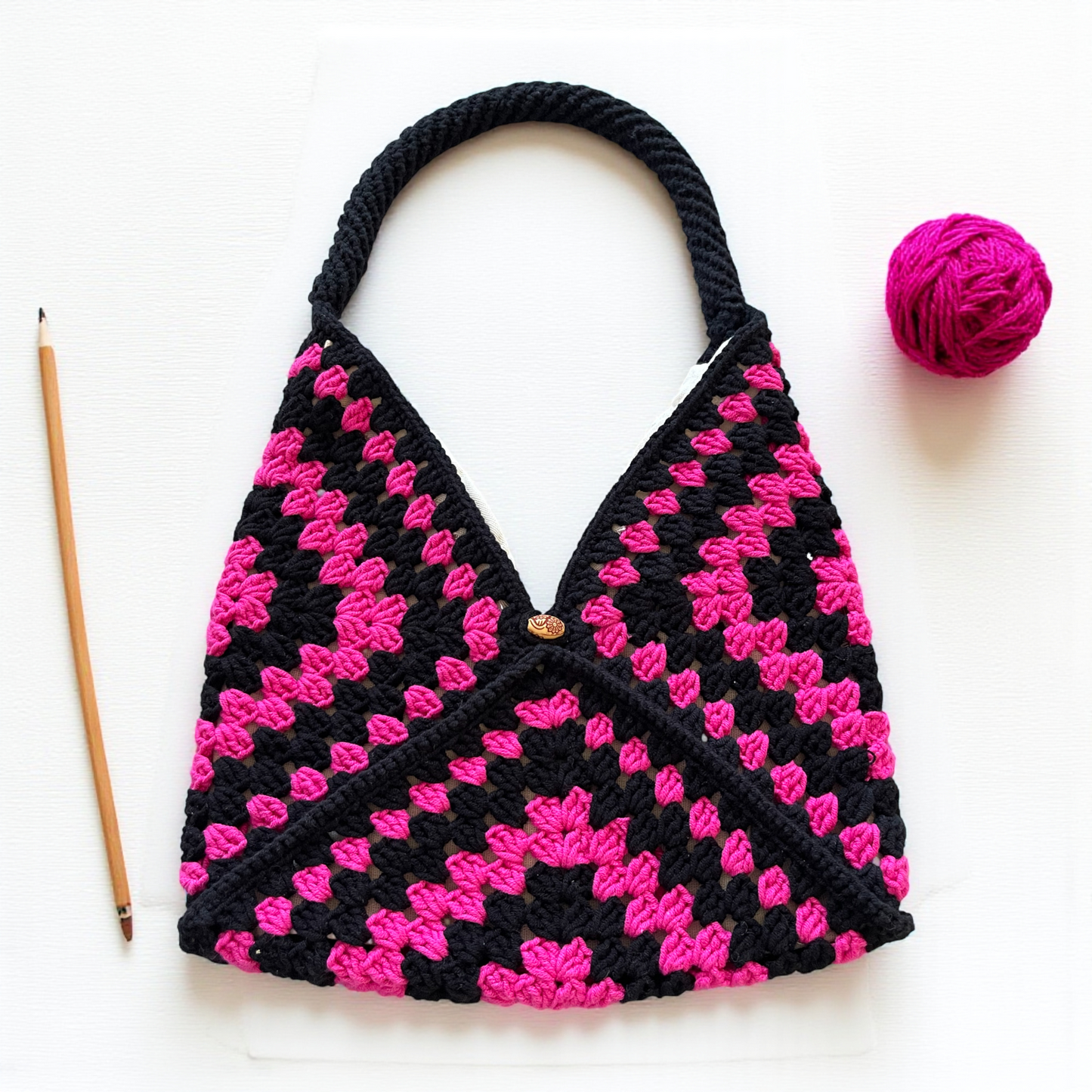 Handmade Crochet Shoulder Bags with Granny Square Details – Lined & Button Closure
