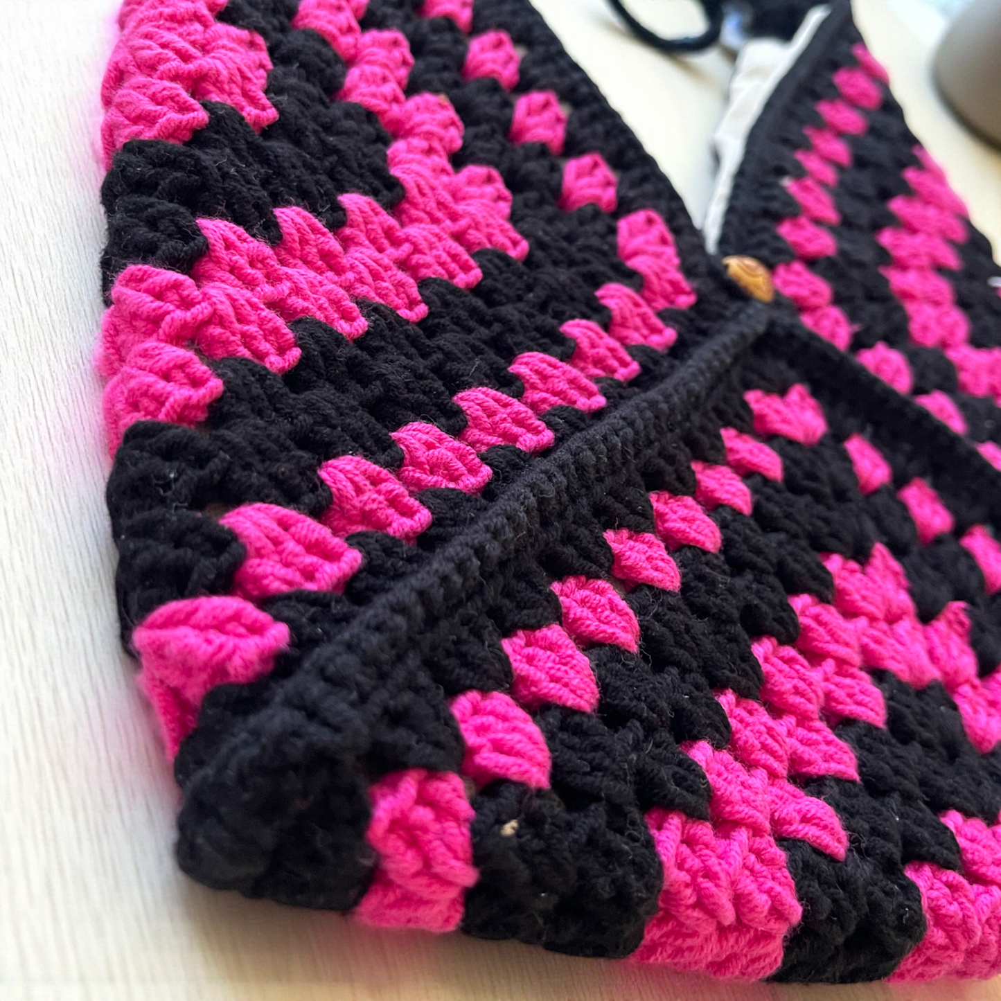 Handmade Crochet Shoulder Bags with Granny Square Details – Lined & Button Closure