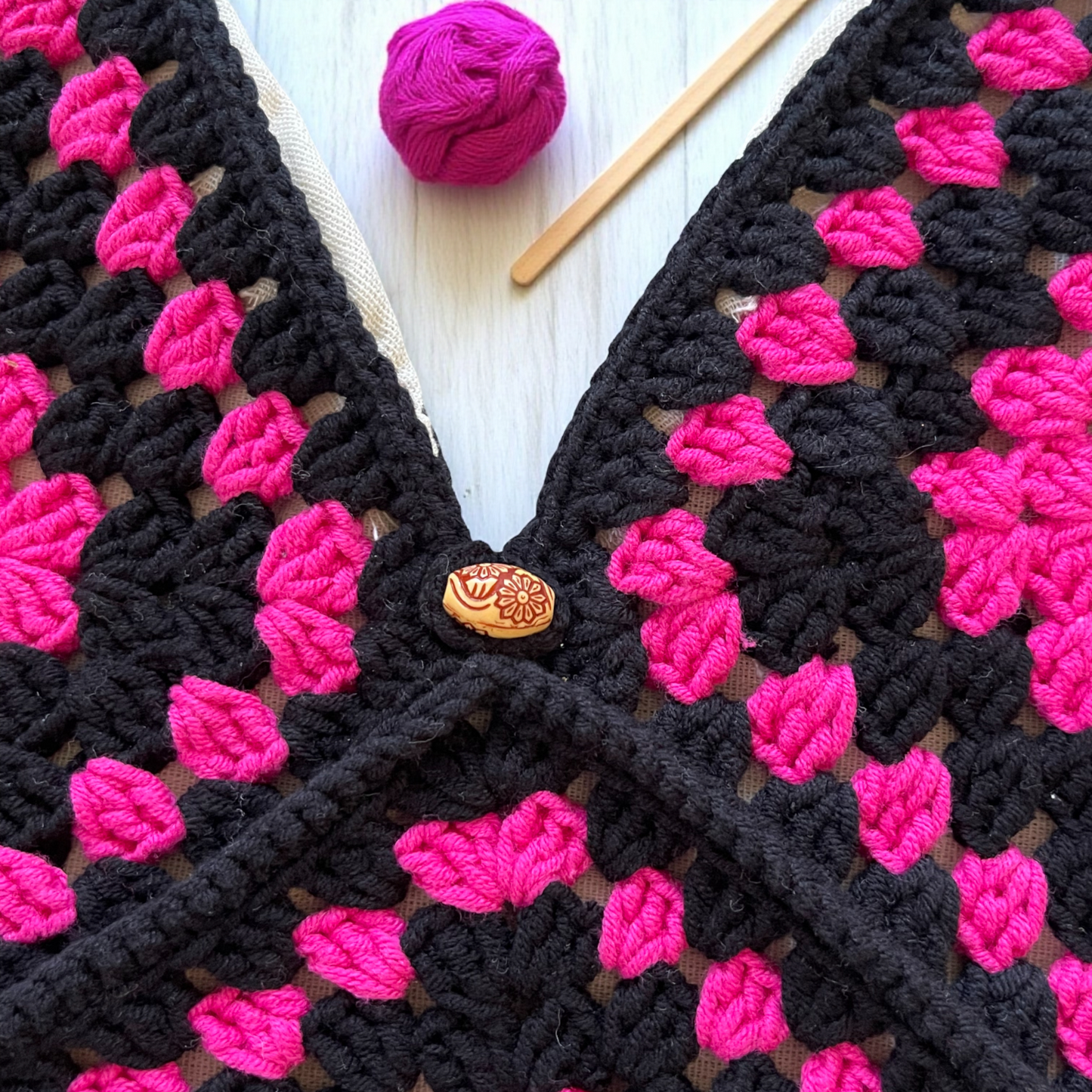 Handmade Crochet Shoulder Bags with Granny Square Details – Lined & Button Closure