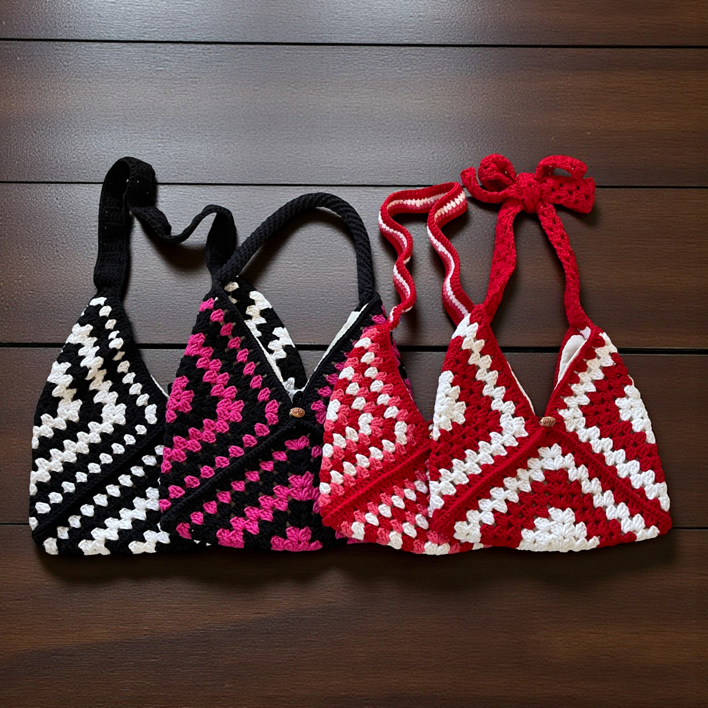 Handmade Crochet Shoulder Bags with Granny Square Details – Lined & Button Closure