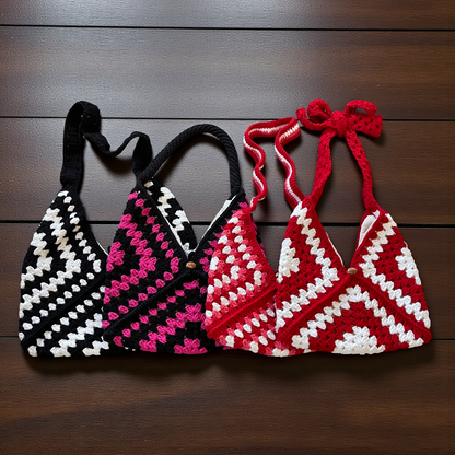 Handmade Crochet Shoulder Bags with Granny Square Details – Lined & Button Closure