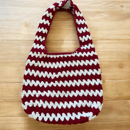 Handmade Crochet Striped Shoulder Bag | 2 Colors Available – Maroon & White / Black & Yellow