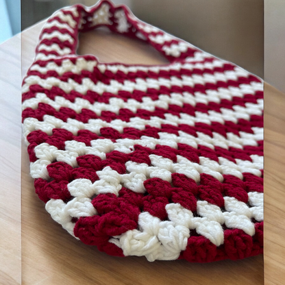Handmade Crochet Striped Shoulder Bag | 2 Colors Available – Maroon & White / Black & Yellow