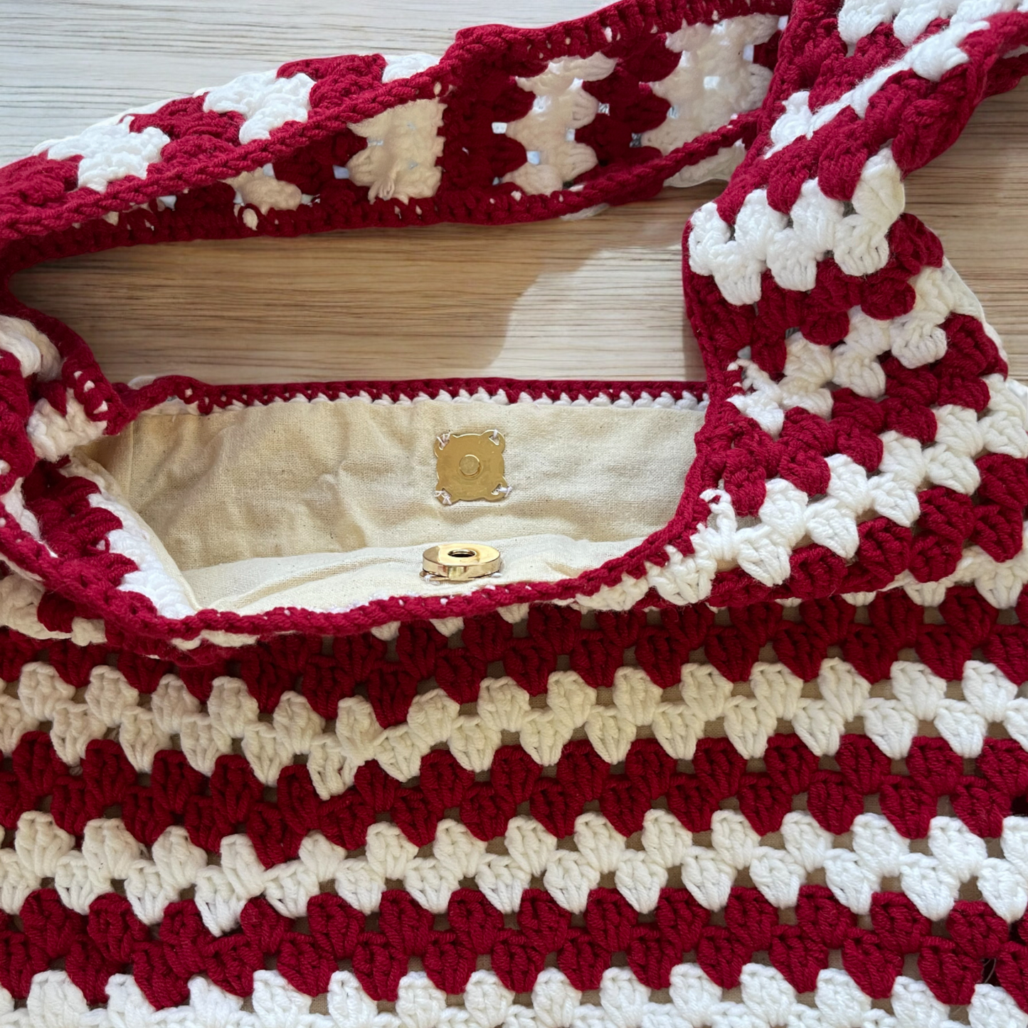 Handmade Crochet Striped Shoulder Bag | 2 Colors Available – Maroon & White / Black & Yellow