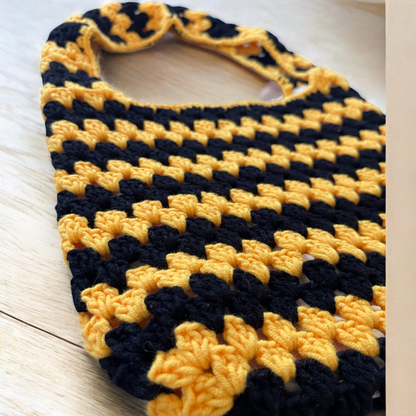 Handmade Crochet Striped Shoulder Bag | 2 Colors Available – Maroon & White / Black & Yellow