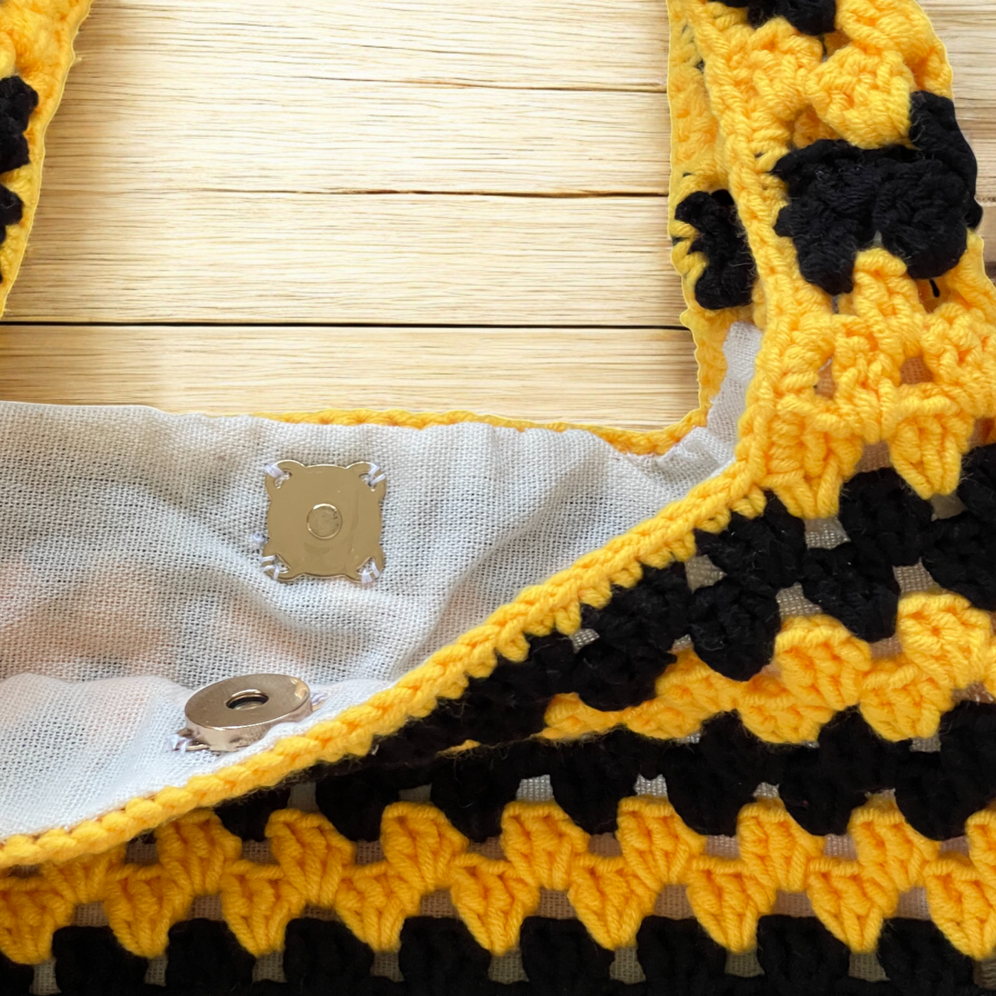 Handmade Crochet Striped Shoulder Bag | 2 Colors Available – Maroon & White / Black & Yellow