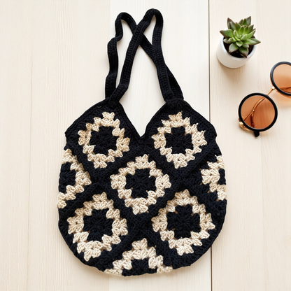 Handmade Crochet Trendy Bag with Granny Square Details