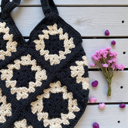 Handmade Crochet Trendy Bag with Granny Square Details