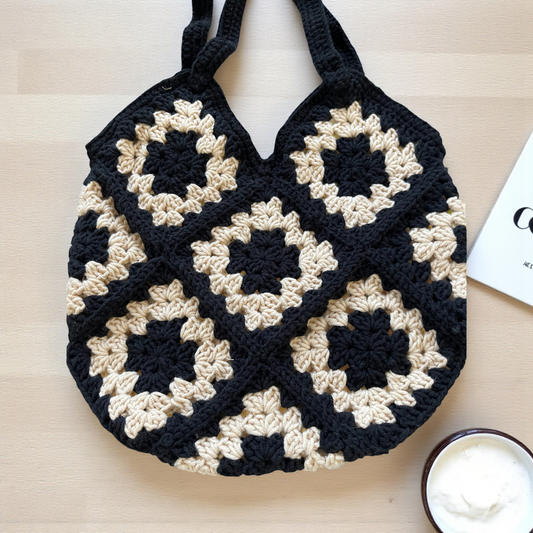 Handmade Crochet Trendy Bag with Granny Square Details