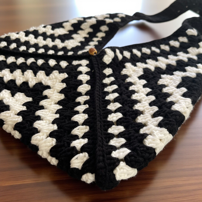 Handmade Crochet Shoulder Bags with Granny Square Details – Lined & Button Closure
