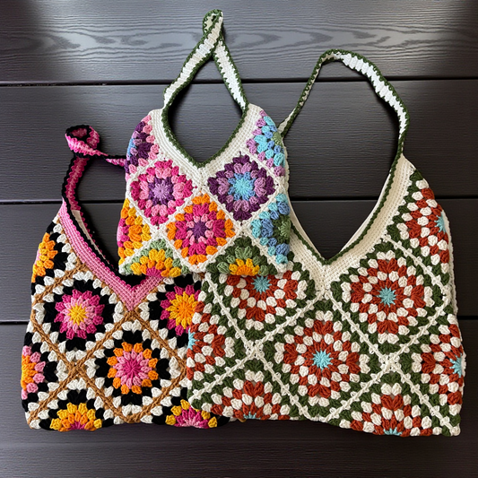 Handmade Crochet Floral Tote Bag | Large Boho Shoulder Bag | Retro Granny Square Design